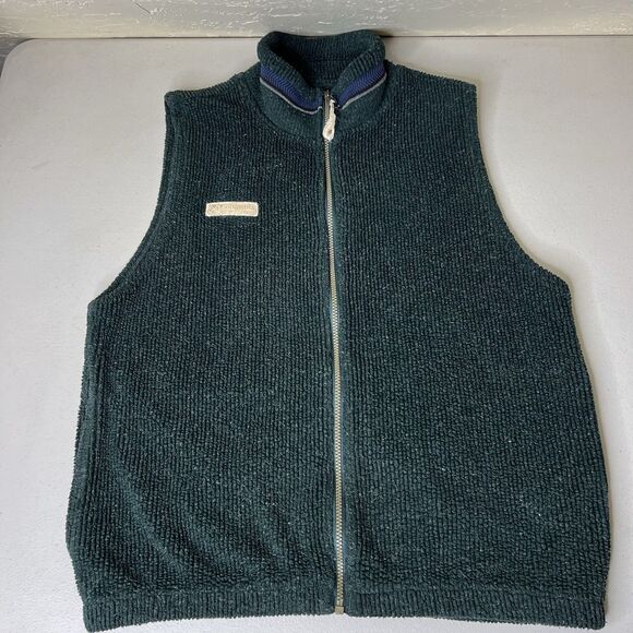 Vintage Columbia Vest Mens Medium Forest Green Ribbed Full Zip Lightweight USA - Picture 1 of 9
